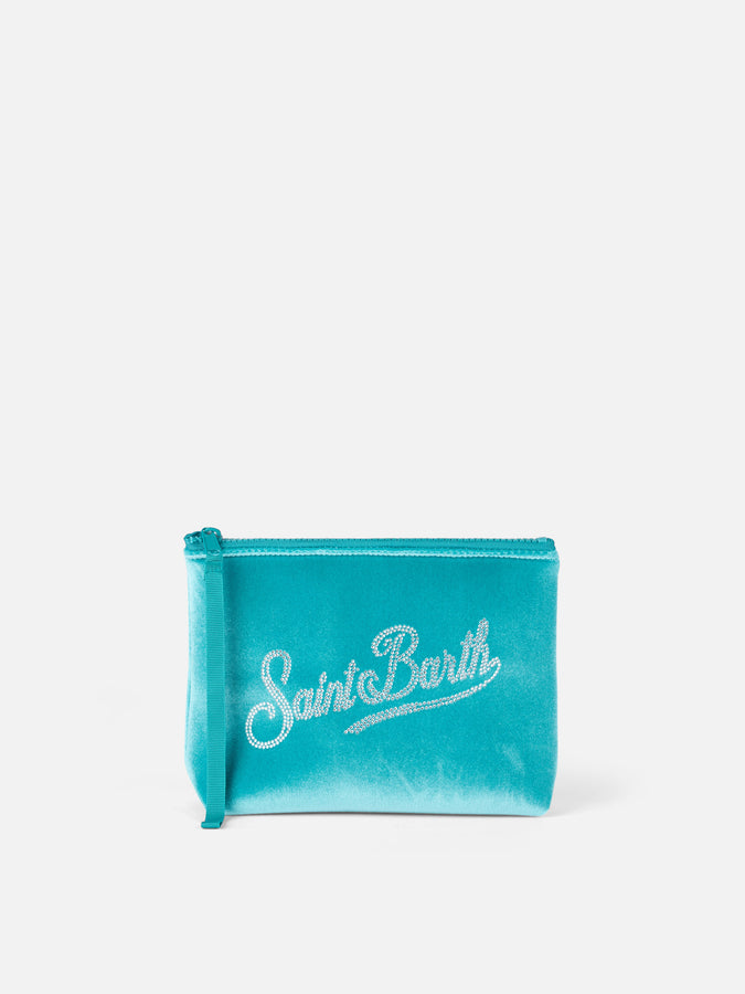Mc2 Saint Barth Pochette Aline in ciniglia verde acqua con strass Outlet