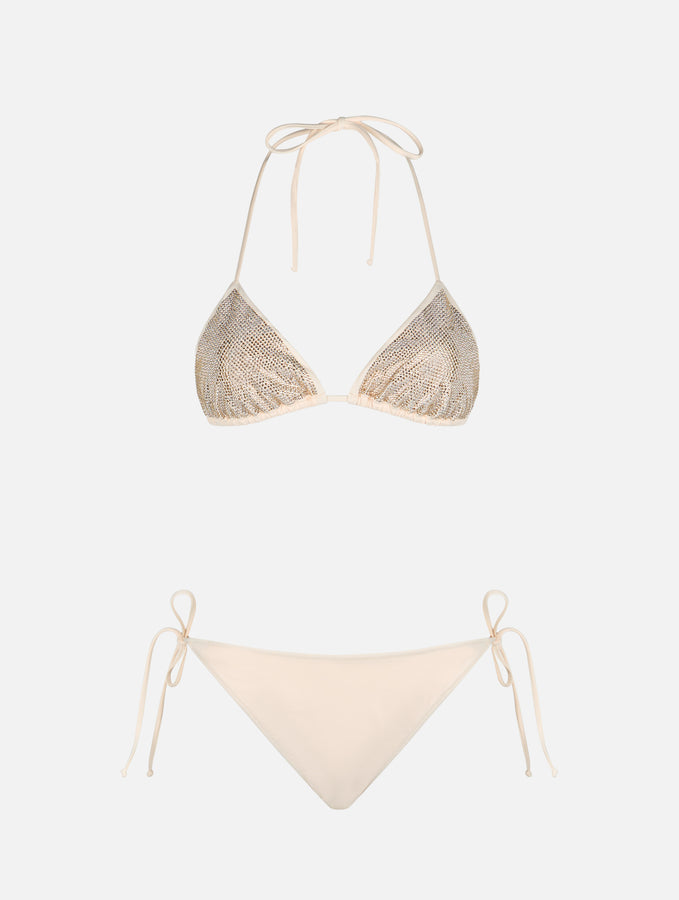 Mc2 Saint Barth Bikini da donna a triangolo beige con strass Qualità Garantita