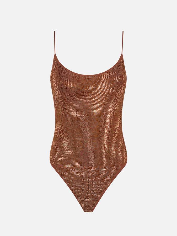 Mc2 Saint Barth Costume intero da donna con strass tonalità marrone Acquista Ora