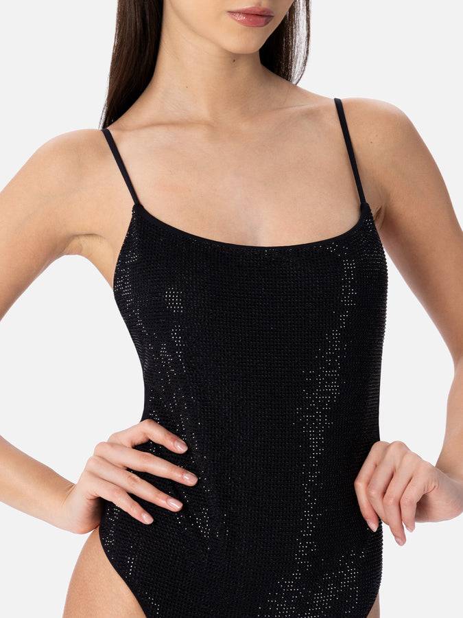 Mc2 Saint Barth Costume intero da donna nero Cecille con strass Shopping Online