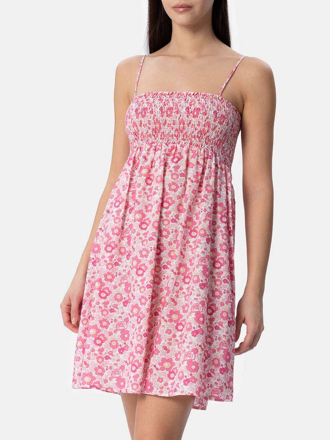 Mc2 Saint Barth Abito da donna Betsy in cotone Hawa con ricamo punto smock | REALIZZATO CON TESSUTO LIBERTY I Più Venduti