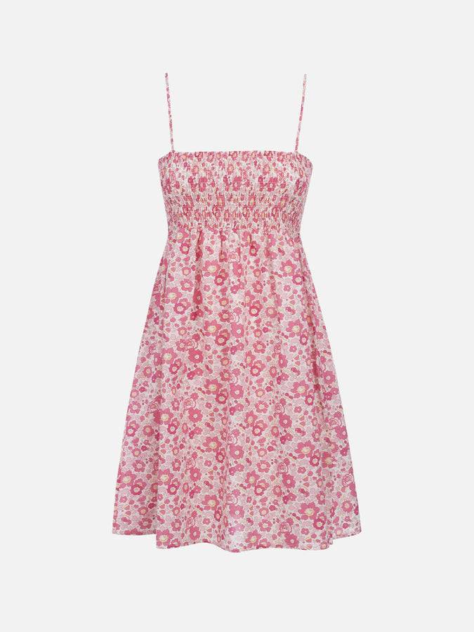 Mc2 Saint Barth Abito da donna Betsy in cotone Hawa con ricamo punto smock | REALIZZATO CON TESSUTO LIBERTY I Più Venduti