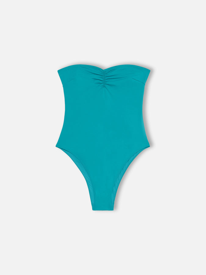 Mc2 Saint Barth Women teal green strapless one piece swimsuit Soleil Spedizione Gratuita