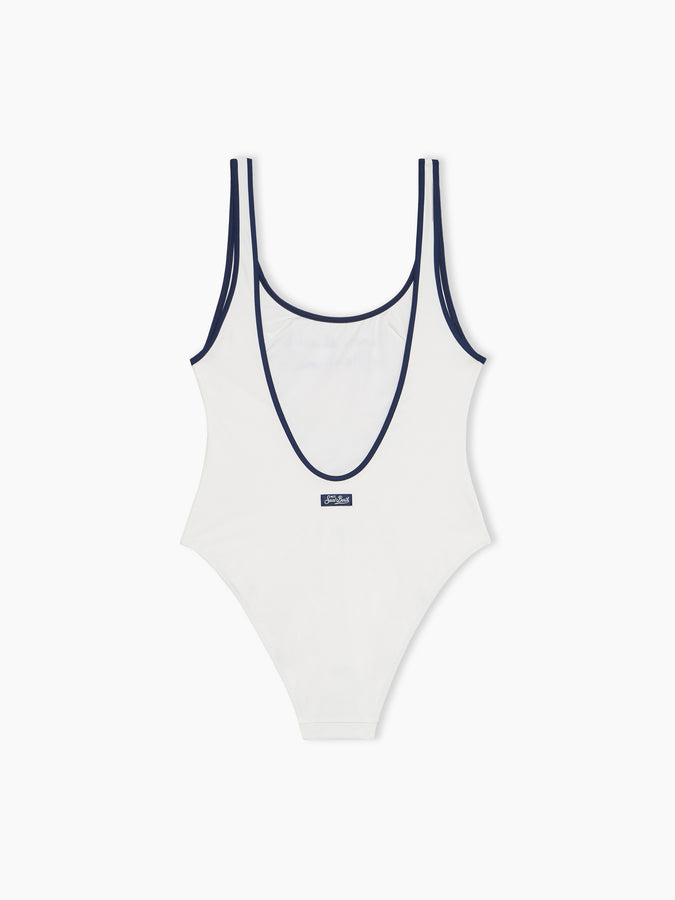 Mc2 Saint Barth Woman scoopback one-piece swimsuit with Voglia di amare embroidery | @serepocaiontas SPECIAL EDITION Italia