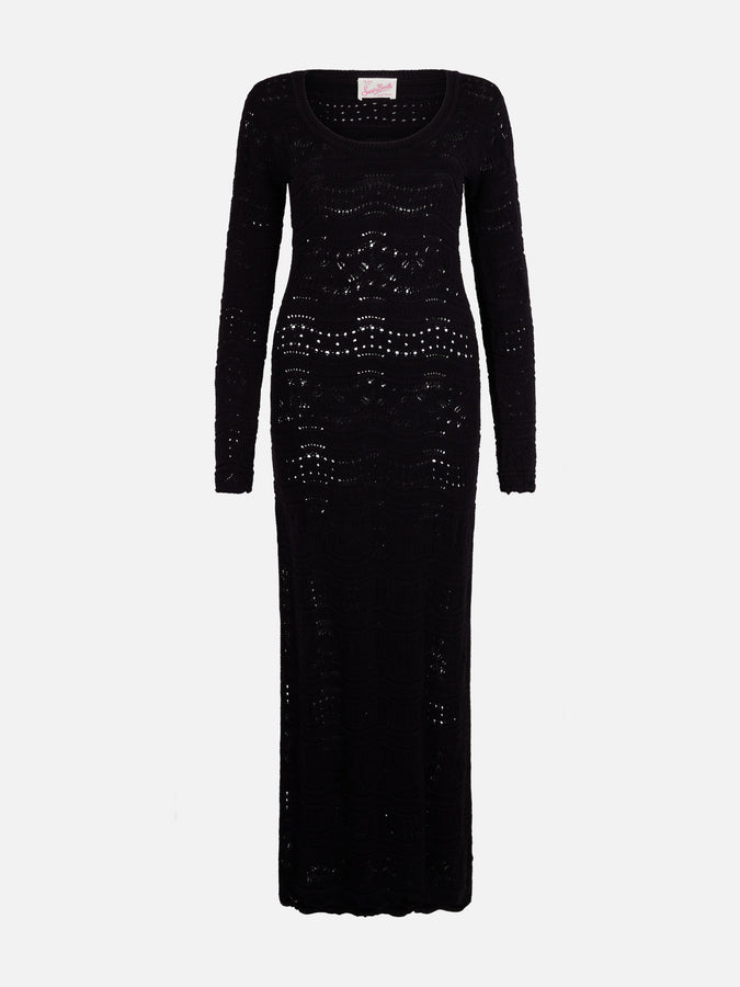 Mc2 Saint Barth Black woman cotton knit midi dress 2025