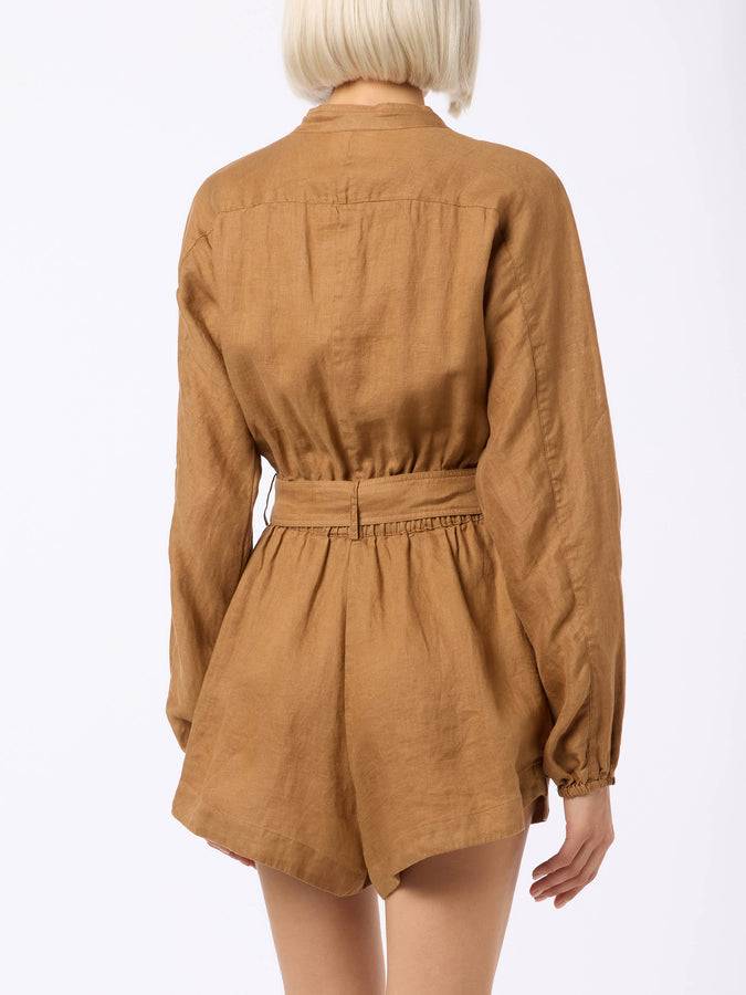 Mc2 Saint Barth Woman camel linen playsuit Hanniel Italia