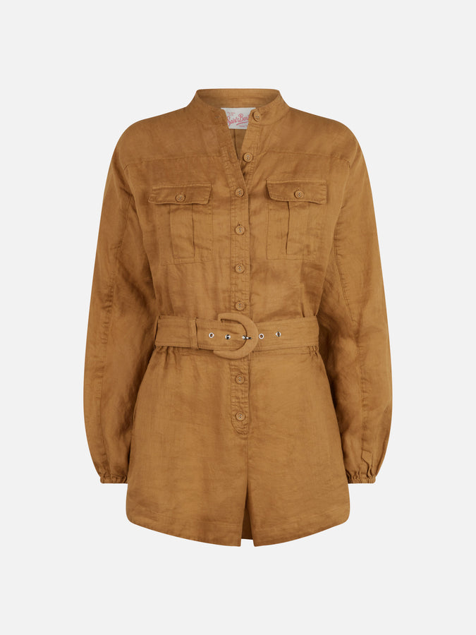 Mc2 Saint Barth Woman camel linen playsuit Hanniel Italia