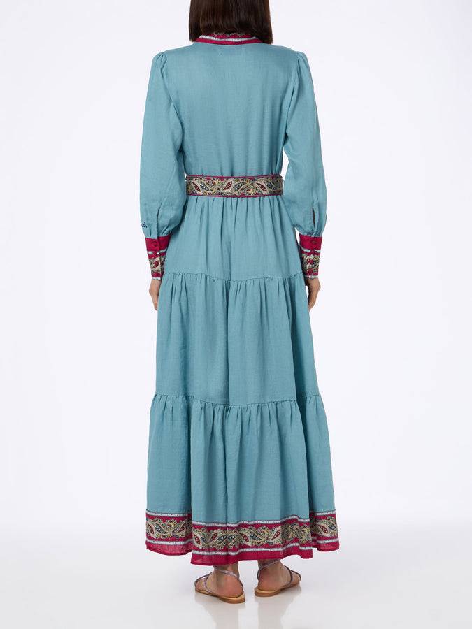 Mc2 Saint Barth Woman light blue linen dress Jensen with paisley placed print Promozione