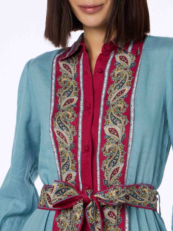 Mc2 Saint Barth Woman light blue linen dress Jensen with paisley placed print Promozione