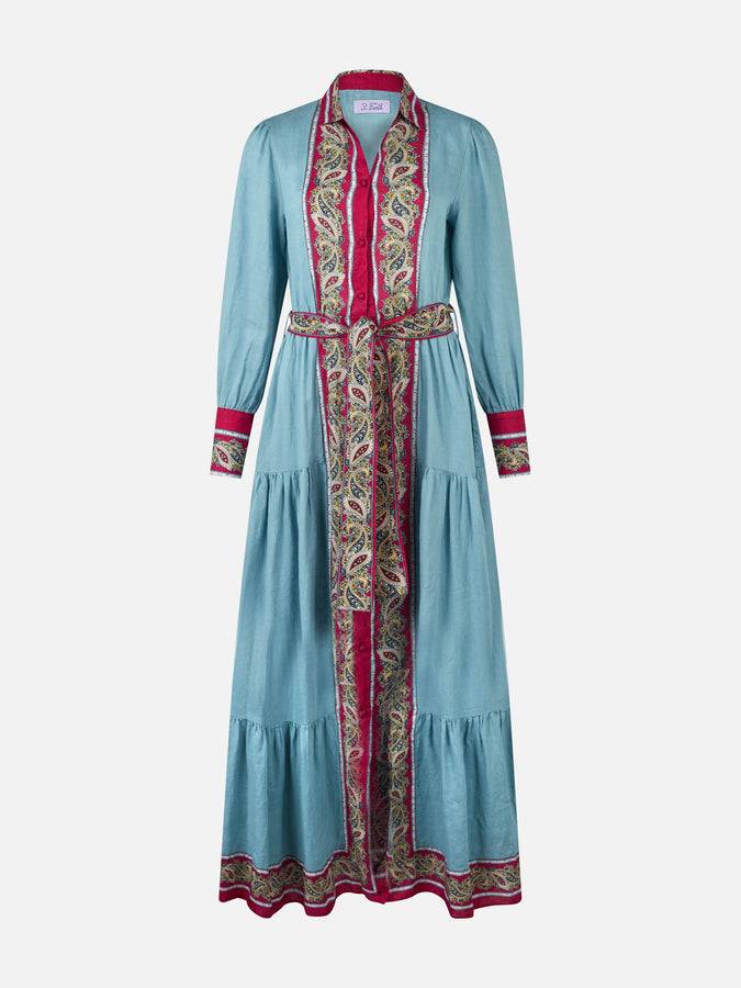 Mc2 Saint Barth Woman light blue linen dress Jensen with paisley placed print Promozione
