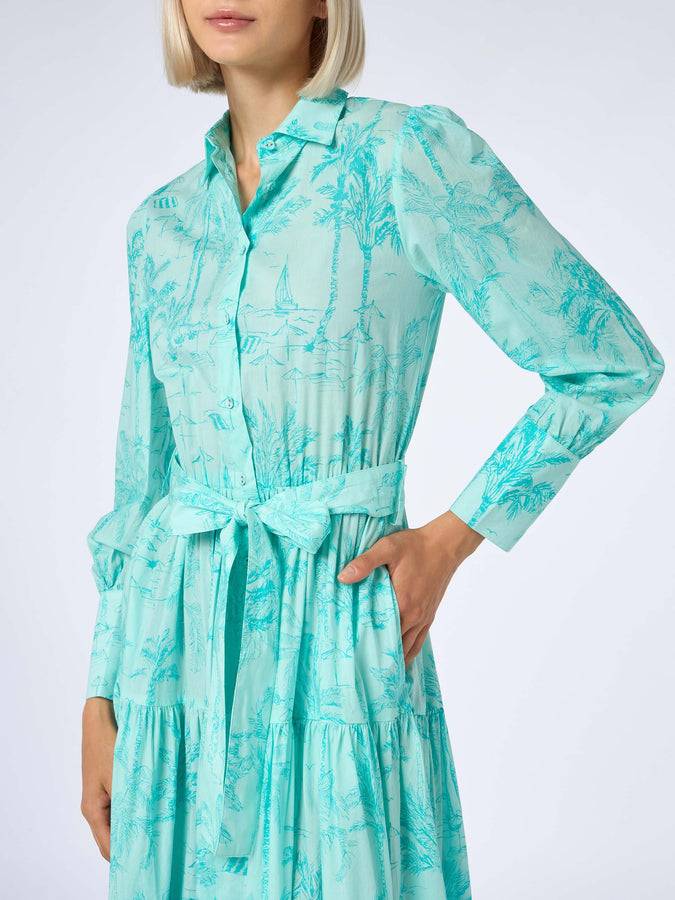 Mc2 Saint Barth Woman water green toile de jouy cotton dress Jensen Consegna Veloce