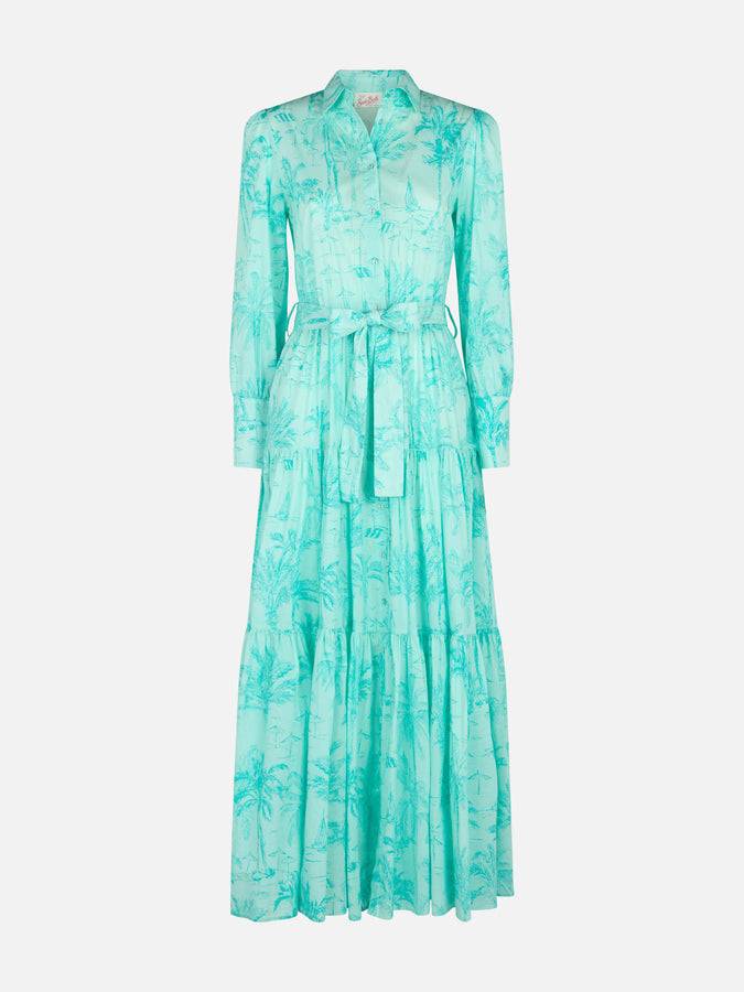Mc2 Saint Barth Woman water green toile de jouy cotton dress Jensen Consegna Veloce