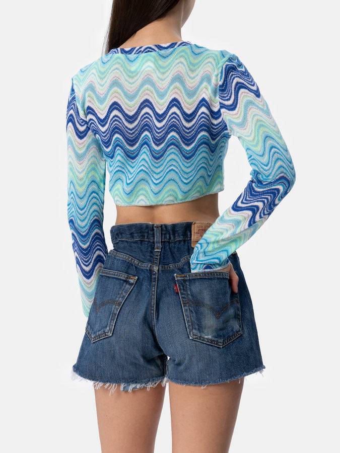 Mc2 Saint Barth T-shirt cropped Siviglia da donna in maglia raschel 2025