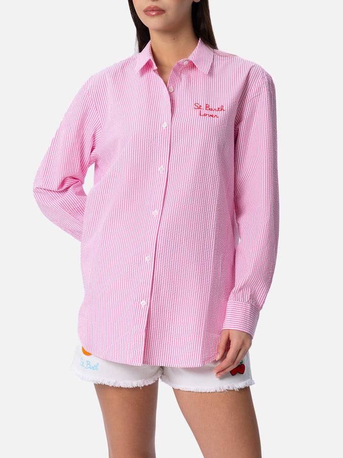 Mc2 Saint Barth Camicia over da donna in cotone stampa righe Brigitte | EDIZIONE SPECIALE SNOOPY PEANUTS In Linea