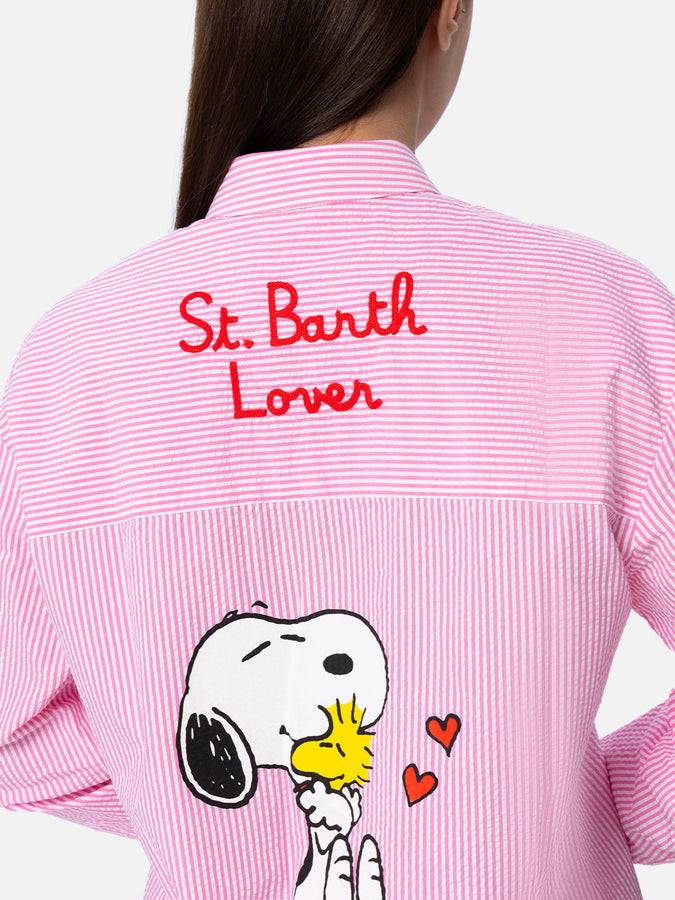 Mc2 Saint Barth Camicia over da donna in cotone stampa righe Brigitte | EDIZIONE SPECIALE SNOOPY PEANUTS In Linea