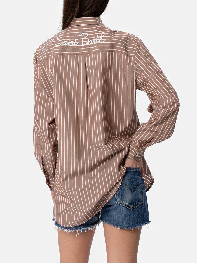 Mc2 Saint Barth Camicia over da donna Brigitte in cotone stampa righe Nuovo