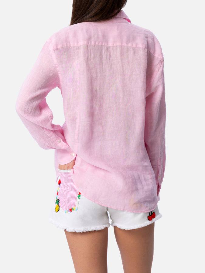 Mc2 Saint Barth Camicia classica da donna in lino rosa Meredith Vendita