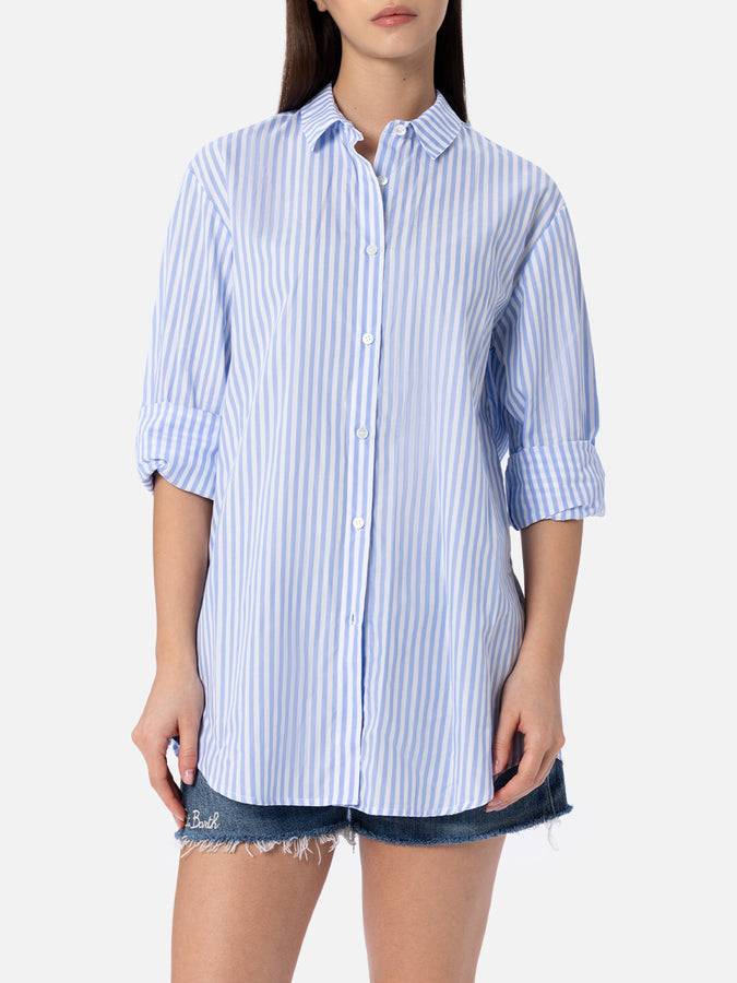Mc2 Saint Barth Woman cotton shirt Brigitte with light blue striped print Pezzi Unici