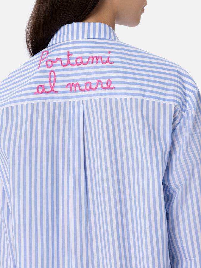 Mc2 Saint Barth Woman cotton shirt Brigitte with light blue striped print Pezzi Unici
