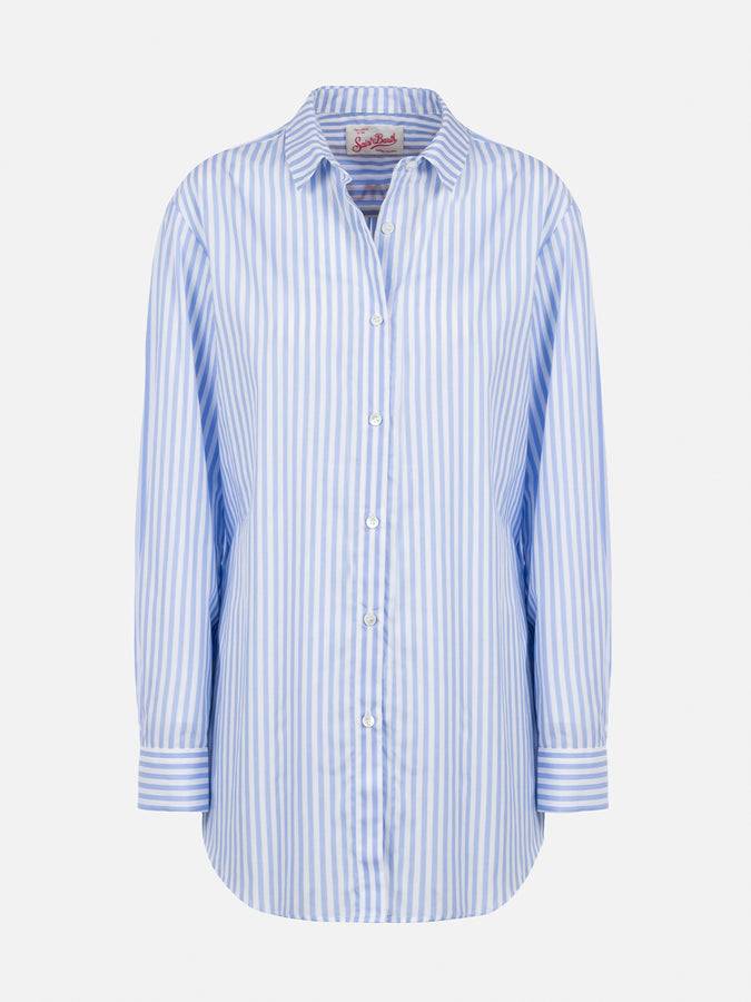 Mc2 Saint Barth Woman cotton shirt Brigitte with light blue striped print Pezzi Unici