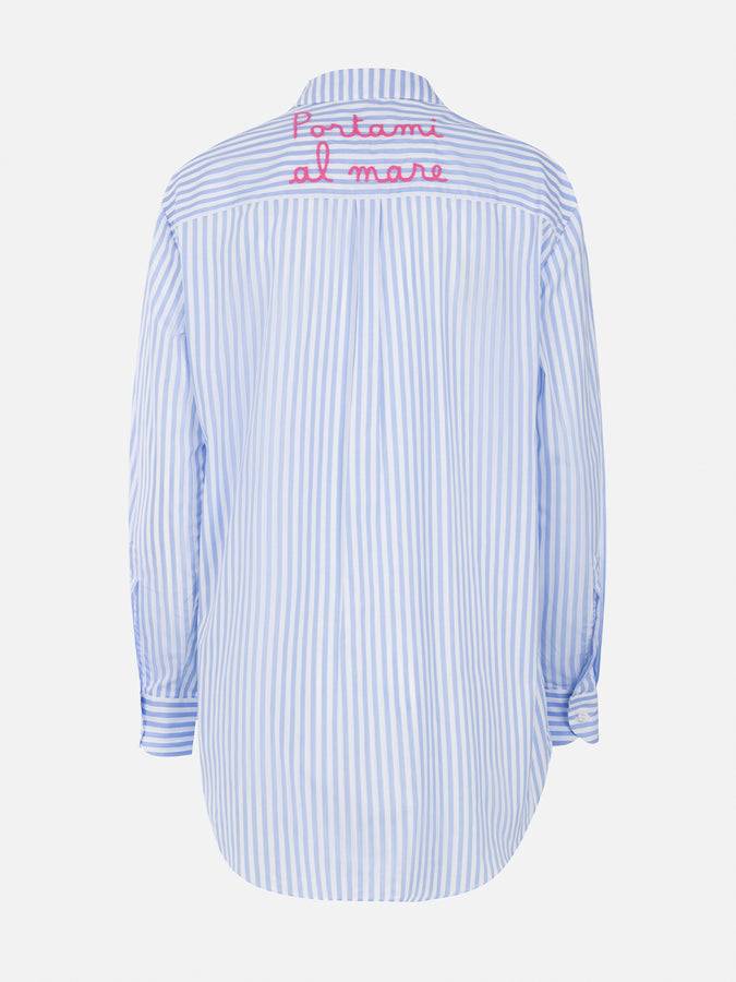 Mc2 Saint Barth Woman cotton shirt Brigitte with light blue striped print Pezzi Unici