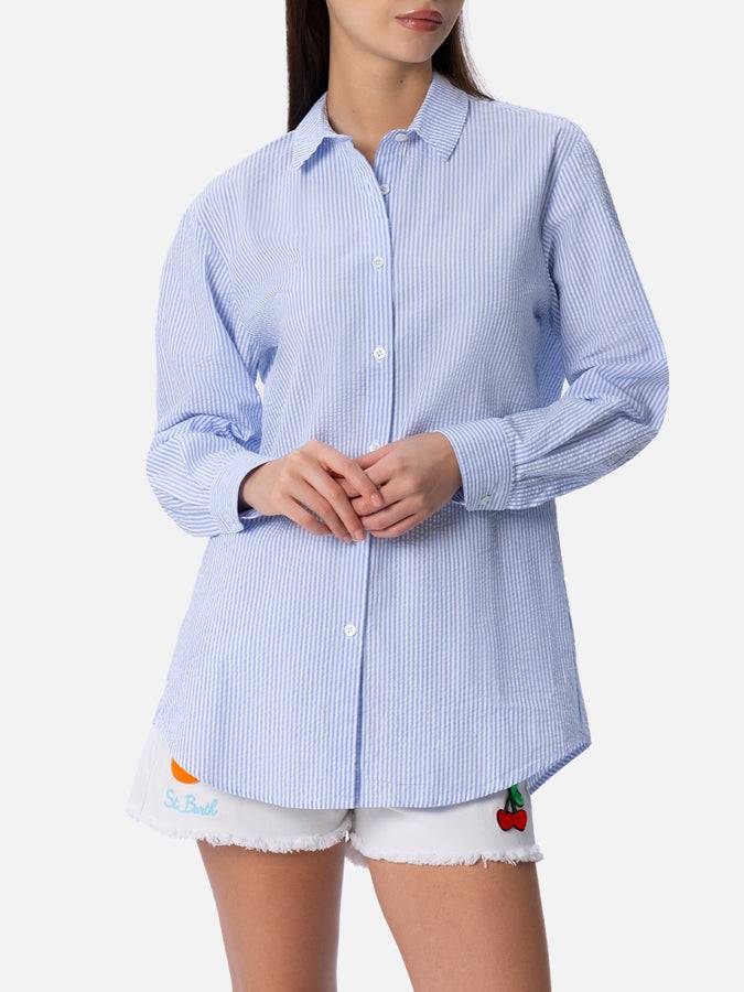Mc2 Saint Barth Camicia da donna over in cotone seersucker Brigitte Soddisfazione Garantita