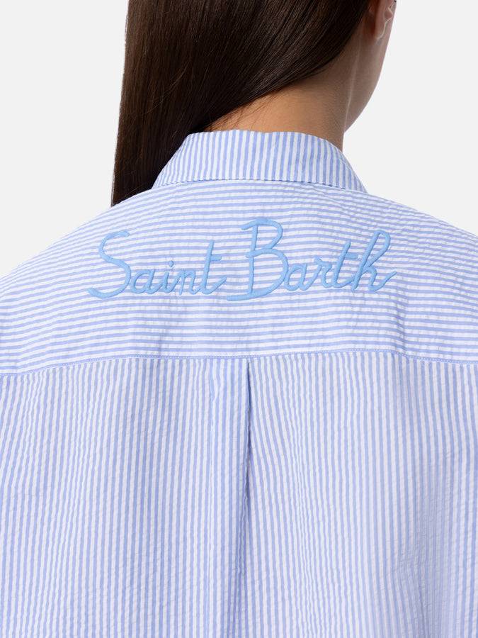 Mc2 Saint Barth Camicia da donna over in cotone seersucker Brigitte Soddisfazione Garantita