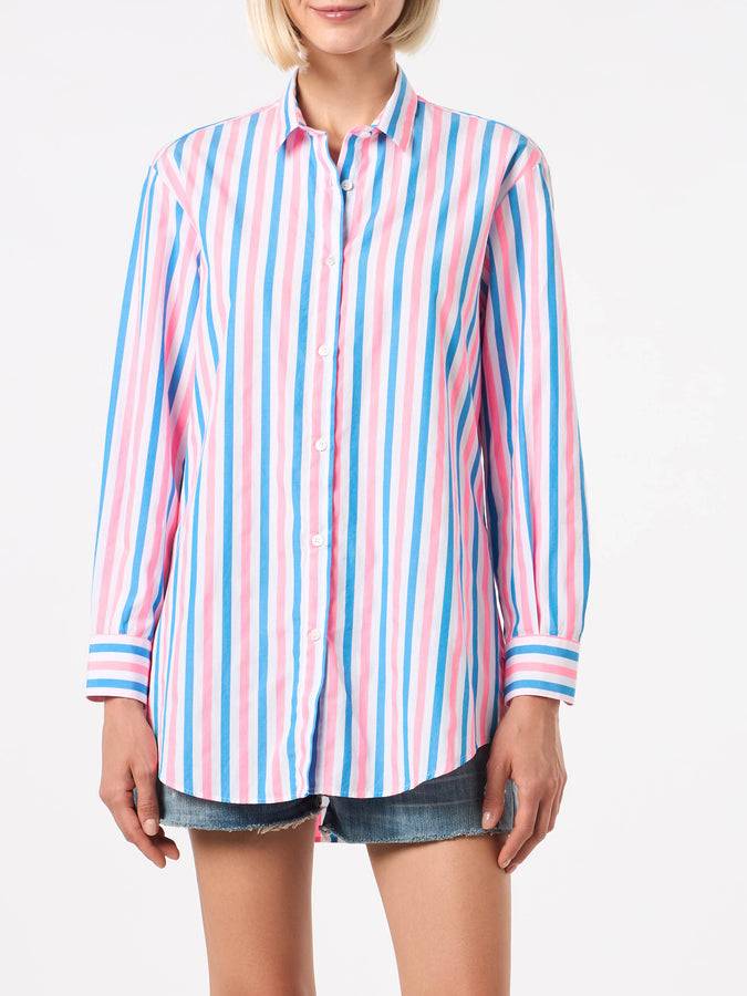 Mc2 Saint Barth Camicia in cotone a righe con ricamo Dreaming St. Barth Sconto