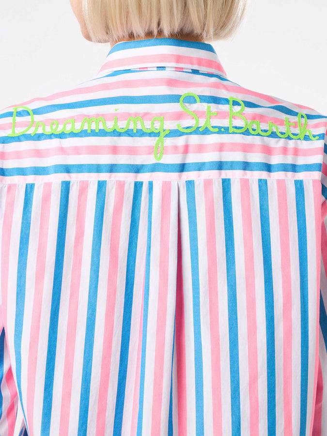 Mc2 Saint Barth Camicia in cotone a righe con ricamo Dreaming St. Barth Sconto