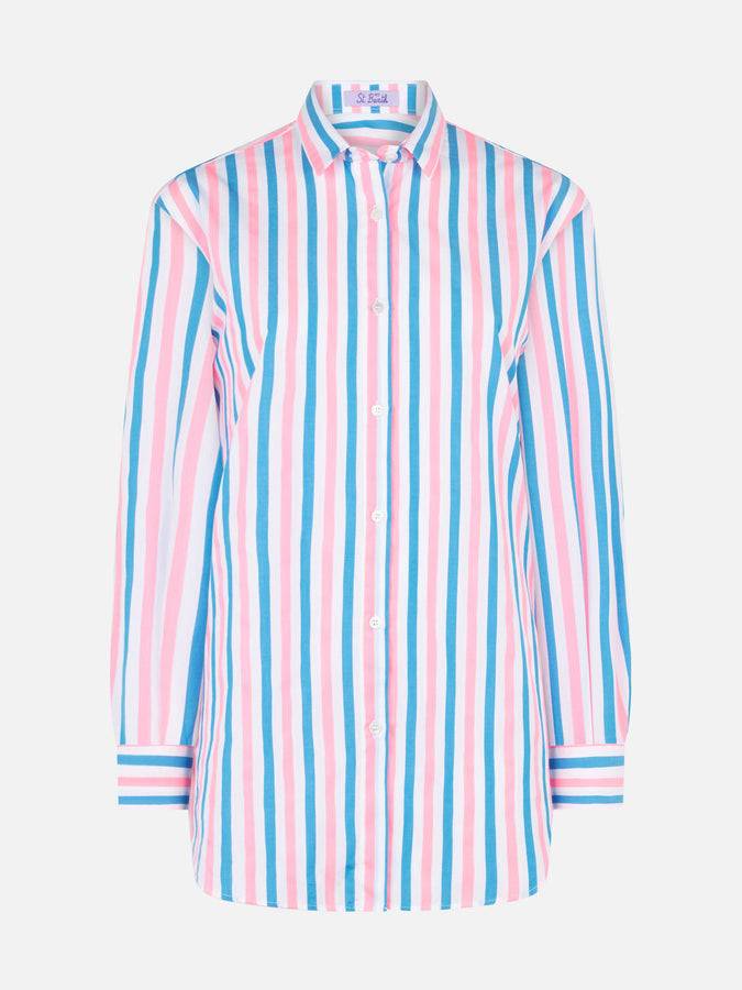 Mc2 Saint Barth Camicia in cotone a righe con ricamo Dreaming St. Barth Sconto