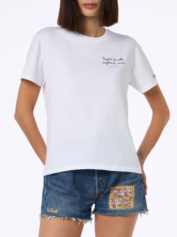 Mc2 Saint Barth Woman cotton jersey crewneck t-shirt Emilie with Voglia di amare embroidery | @serepocaiontas SPECIAL EDITION Promozione Limitata