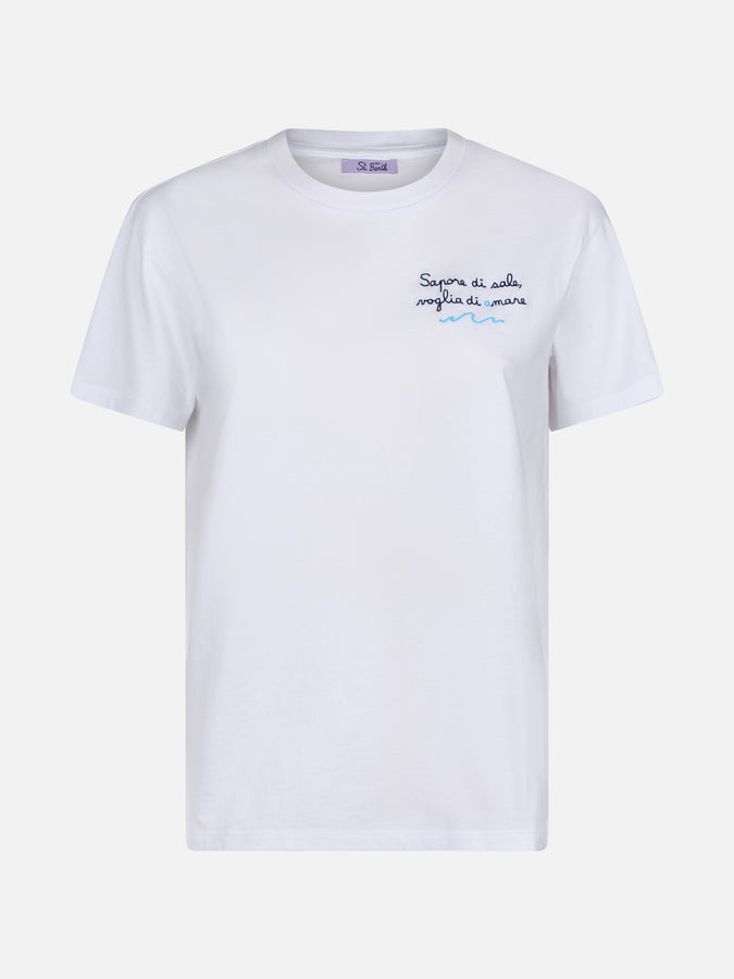Mc2 Saint Barth Woman cotton jersey crewneck t-shirt Emilie with Voglia di amare embroidery | @serepocaiontas SPECIAL EDITION Promozione Limitata