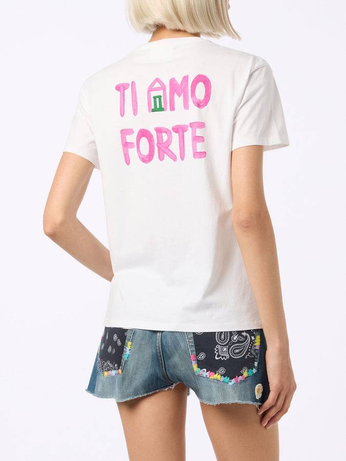 Mc2 Saint Barth Woman cotton jersey crewneck t-shirt Emilie with Amo Forte print | ALLE BOE SPECIAL EDITION Shopping Online