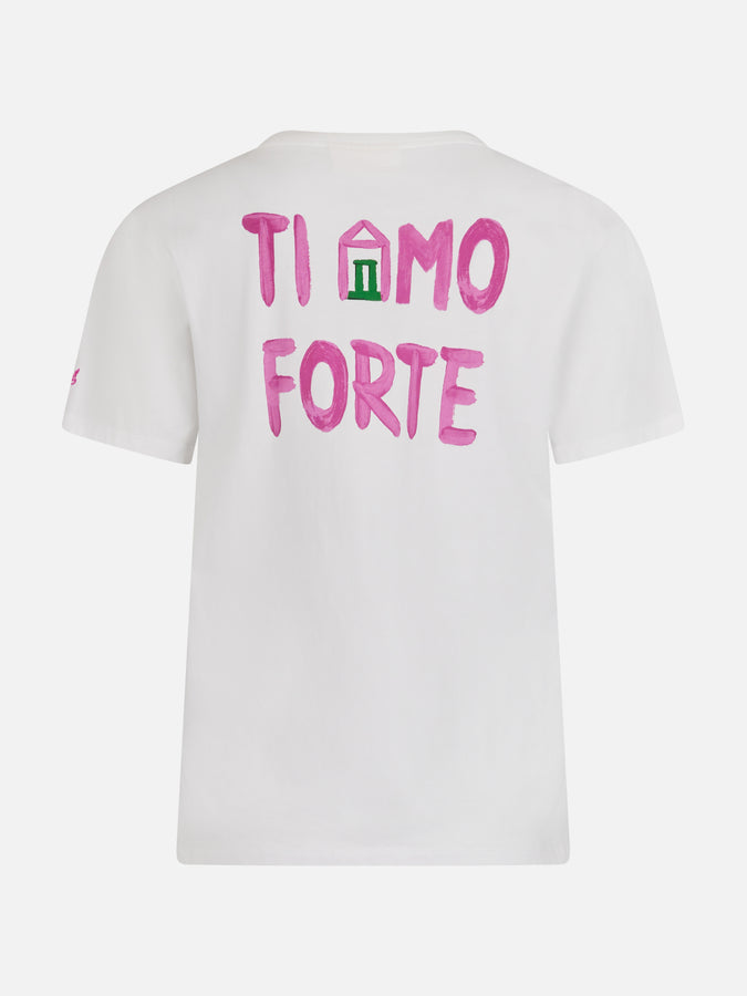 Mc2 Saint Barth Woman cotton jersey crewneck t-shirt Emilie with Amo Forte print | ALLE BOE SPECIAL EDITION Shopping Online