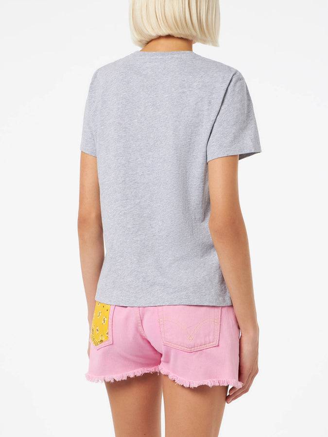 Mc2 Saint Barth T-shirt da donna girocollo Emilie in jersey di cotone con stampa Saint Barth Beach Club Sottocosto