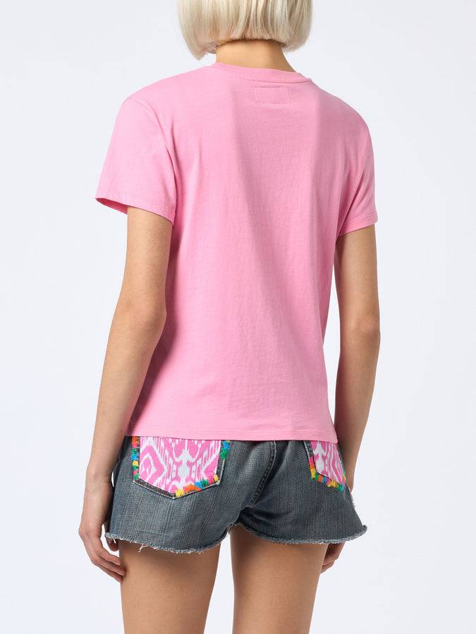 Mc2 Saint Barth T-shirt da donna girocollo Emilie in jersey di cotone con stampa Saint Barth Beach Club Convenienza