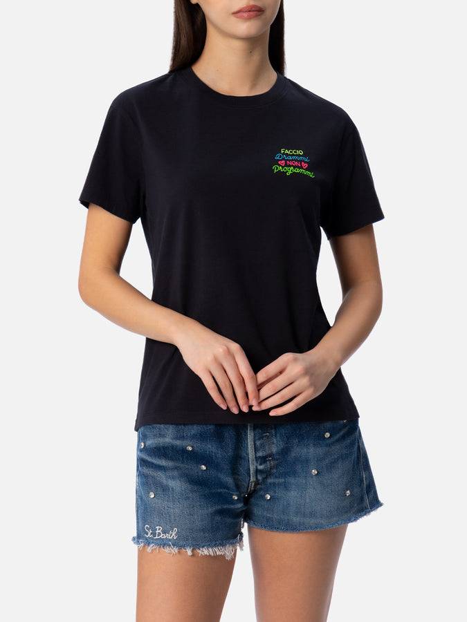 Mc2 Saint Barth T-shirt da donna girocollo Emilie in jersey di cotone con ricamo Faccio Drammi Non Programmi Online