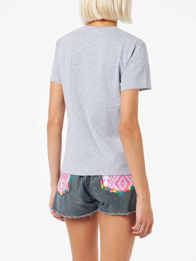 Mc2 Saint Barth T-shirt da donna girocollo Emilie in jersey di cotone con ricamo La Vedo Grigia Outlet
