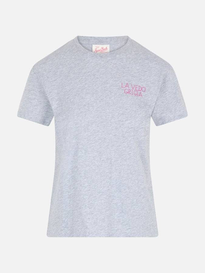 Mc2 Saint Barth T-shirt da donna girocollo Emilie in jersey di cotone con ricamo La Vedo Grigia Outlet