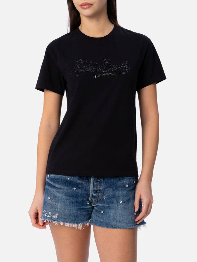 Mc2 Saint Barth T-shirt da donna girocollo Emilie in jersey di cotone con ricamo di strass Saint Barth Saldi