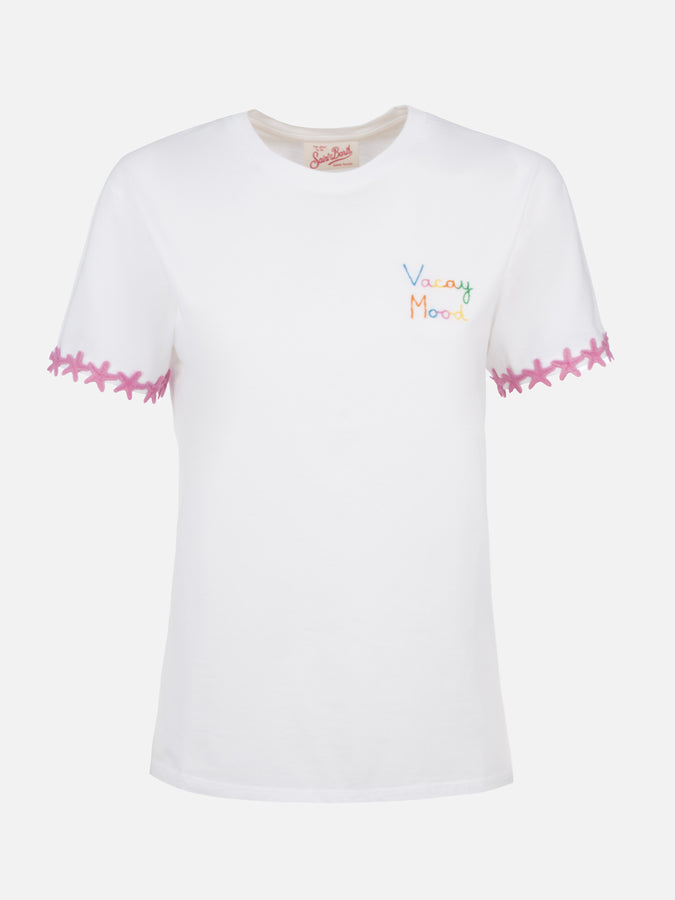 Mc2 Saint Barth T-shirt da donna girocollo Emilie in jersey di cotone con ricamo Vacay Mood Offerte