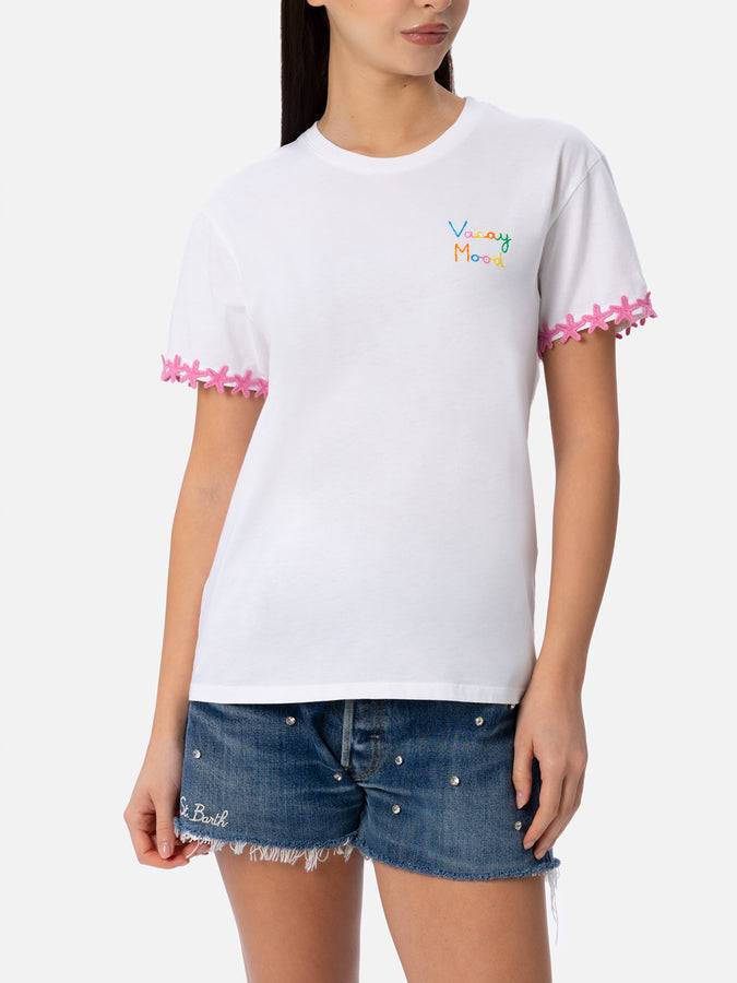 Mc2 Saint Barth T-shirt da donna girocollo Emilie in jersey di cotone con ricamo Vacay Mood Offerte