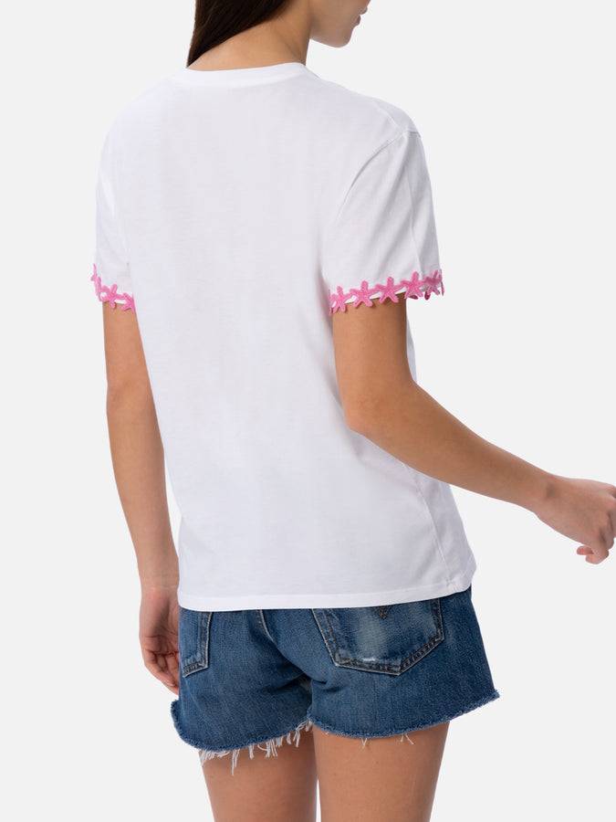 Mc2 Saint Barth T-shirt da donna girocollo Emilie in jersey di cotone con ricamo Vacay Mood Offerte