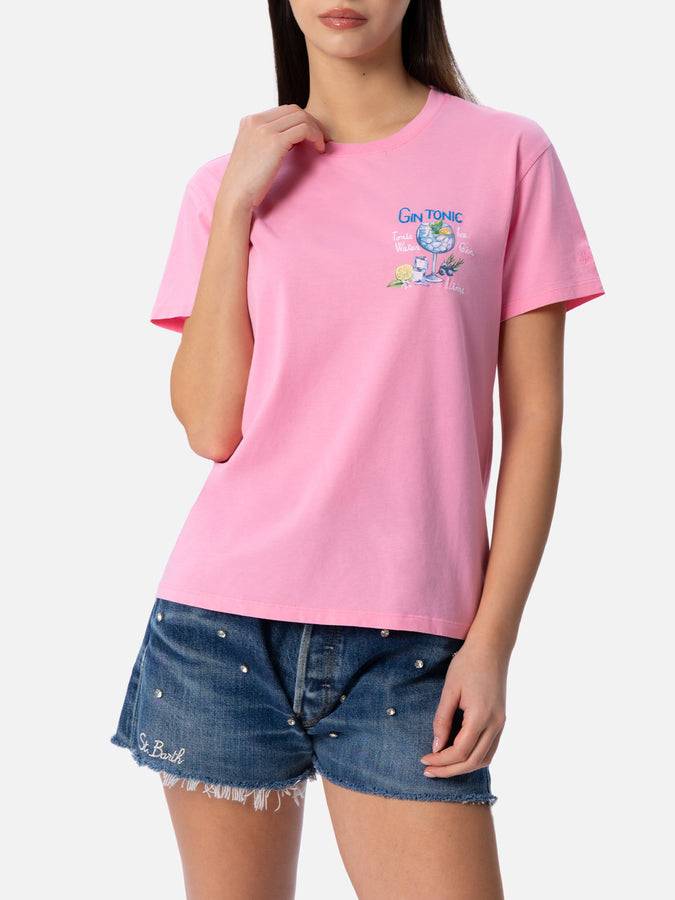 Mc2 Saint Barth T-shirt da donna girocollo Emilie in jersey di cotone con ricamo Gin Tonic Hotsell