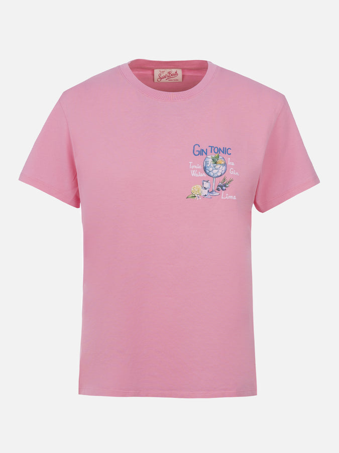 Mc2 Saint Barth T-shirt da donna girocollo Emilie in jersey di cotone con ricamo Gin Tonic Hotsell