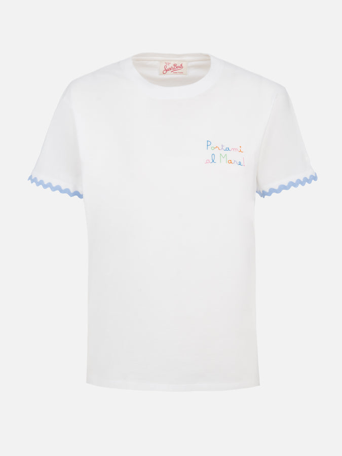 Mc2 Saint Barth T-shirt da donna girocollo Emilie in jersey di cotone con ricamo Portami al Mare Vendita Calda