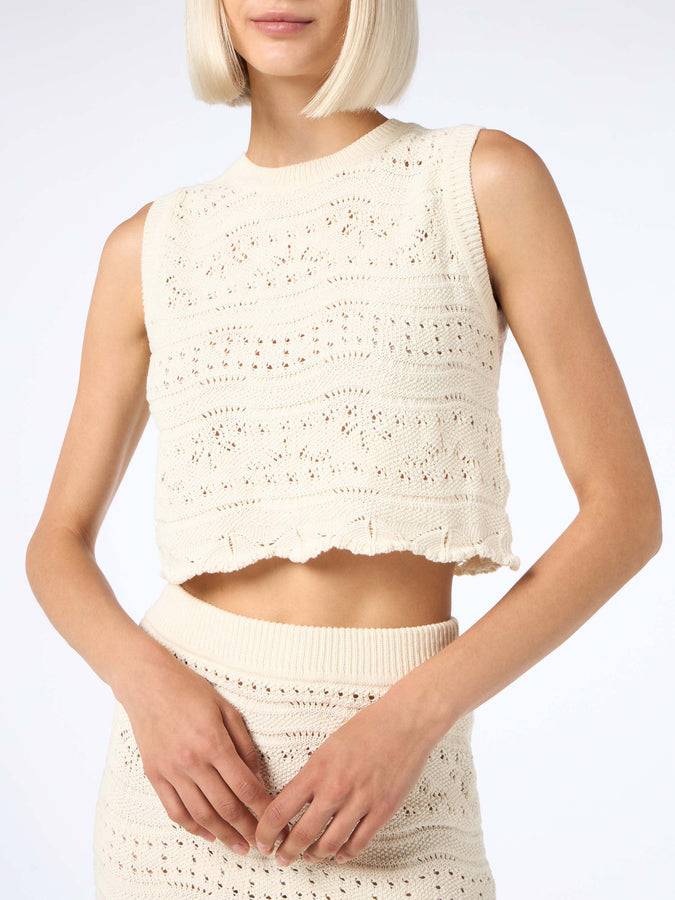 Mc2 Saint Barth Woman sleeveless cotton knit top Peach Vendita Economica
