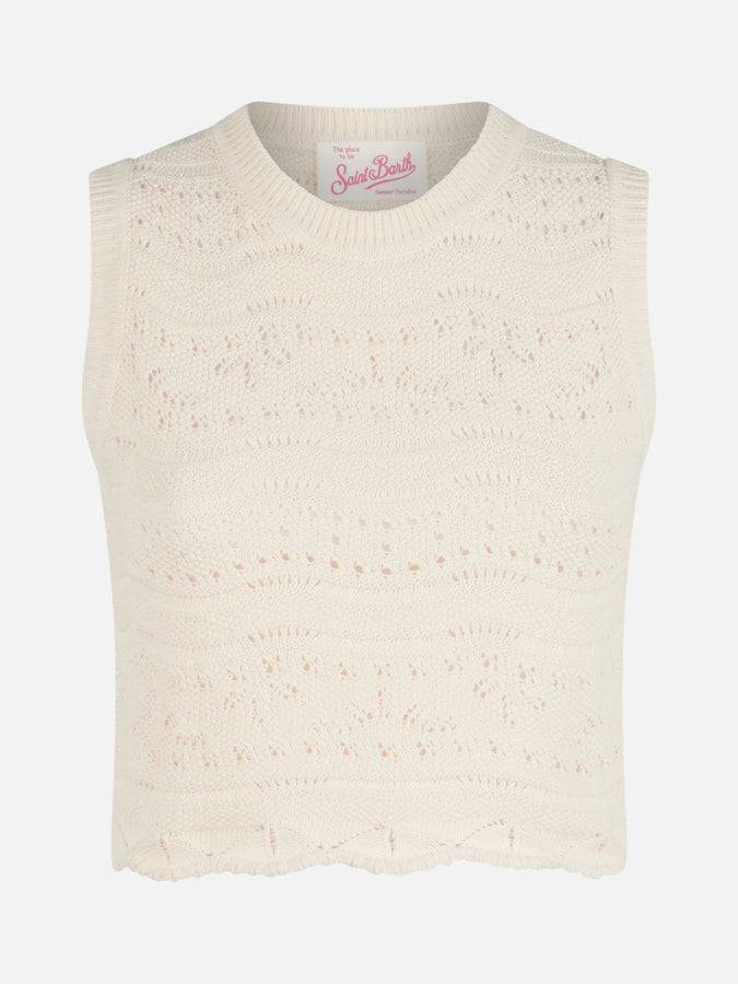 Mc2 Saint Barth Woman sleeveless cotton knit top Peach Vendita Economica