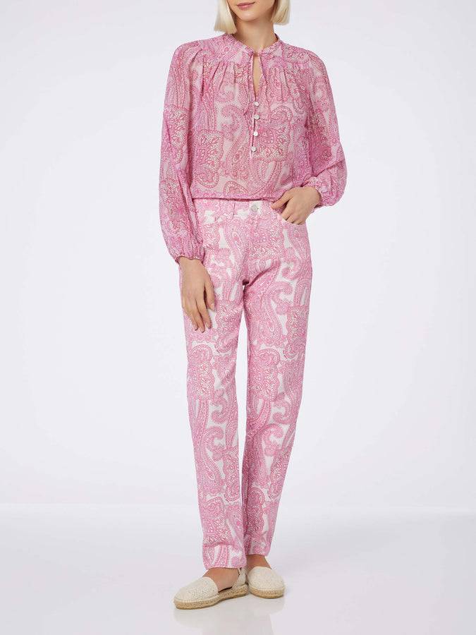 Mc2 Saint Barth Blusa da donna in voile di seta paisley Harper Nuova