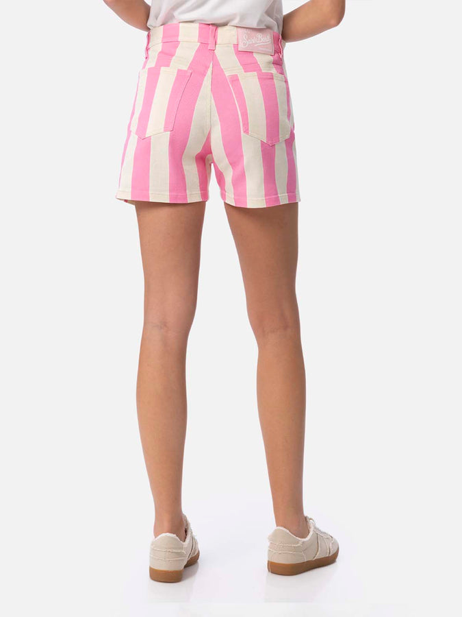 Mc2 Saint Barth Bermuda da donna Cancun in denim stampa righe rosa Fino Al -60%